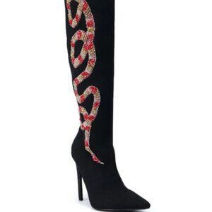 AZALEA WANG" CALCULATED COBRA " BLACK EMBELLISHED SNAKE BOOT(BRAND NEW !!!!!!!!